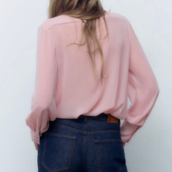 ZARA Sheer Olive Green Long Sleeve Blouse - Picture 8 of 8